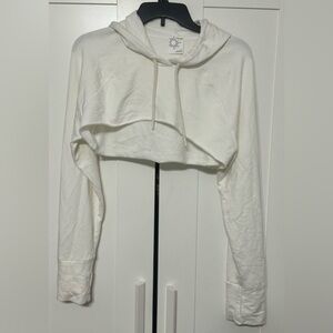 Aerie White Cropped Relaxed Hoodie